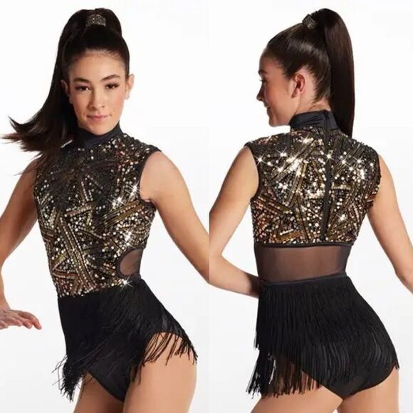 WEISSMAN Dance Costume flapper fringe Plain Fancy
13567 black gold MA adult - Picture 1 of 14
